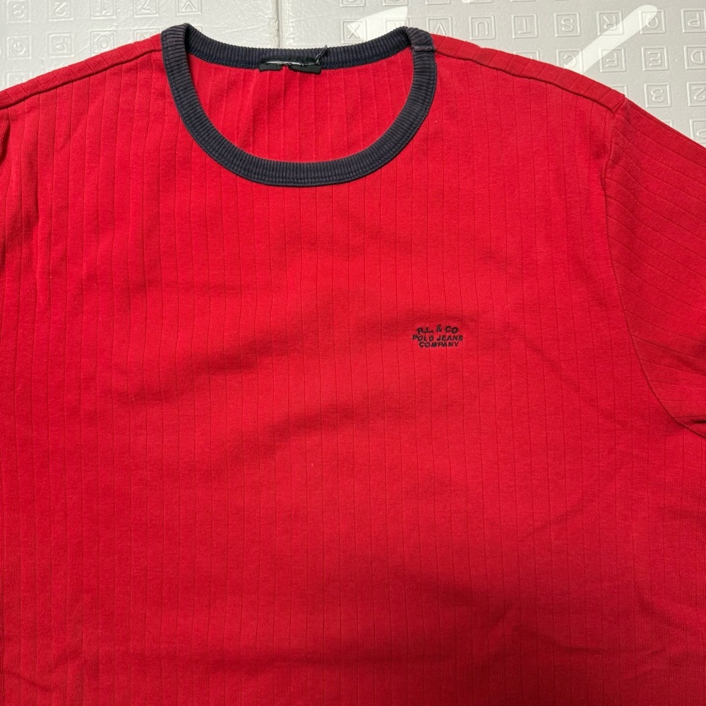 Vintage Y2K Polo Jeans Co Ralph Lauren Red Ribbed Knit Ringer Mens T-Shirt 2000s - Picture 6 of 10